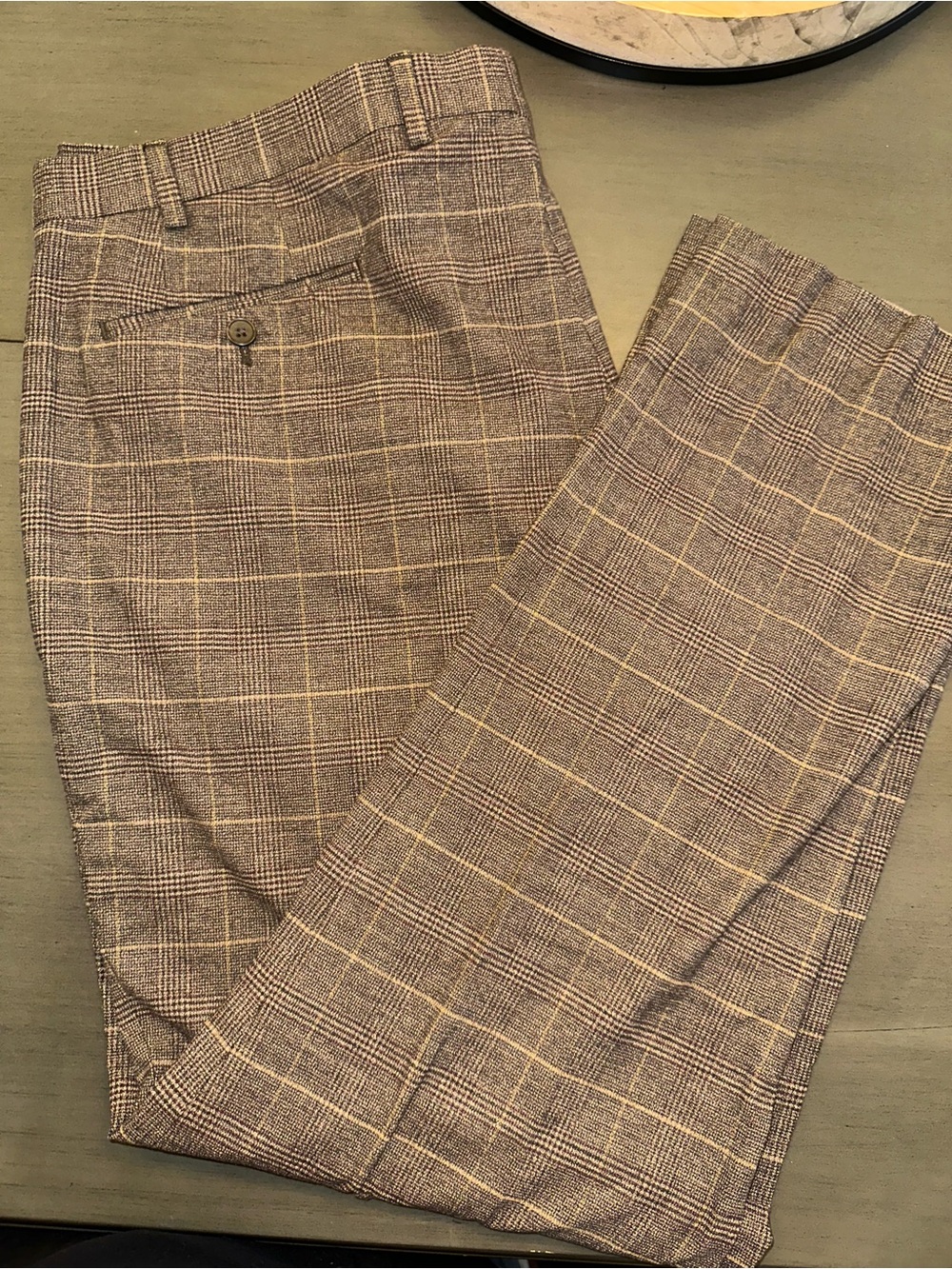 Lauren Ralph Lauren Men's Plaid Dress Pants in Brown and Tan Windowpane—42Wx32L
